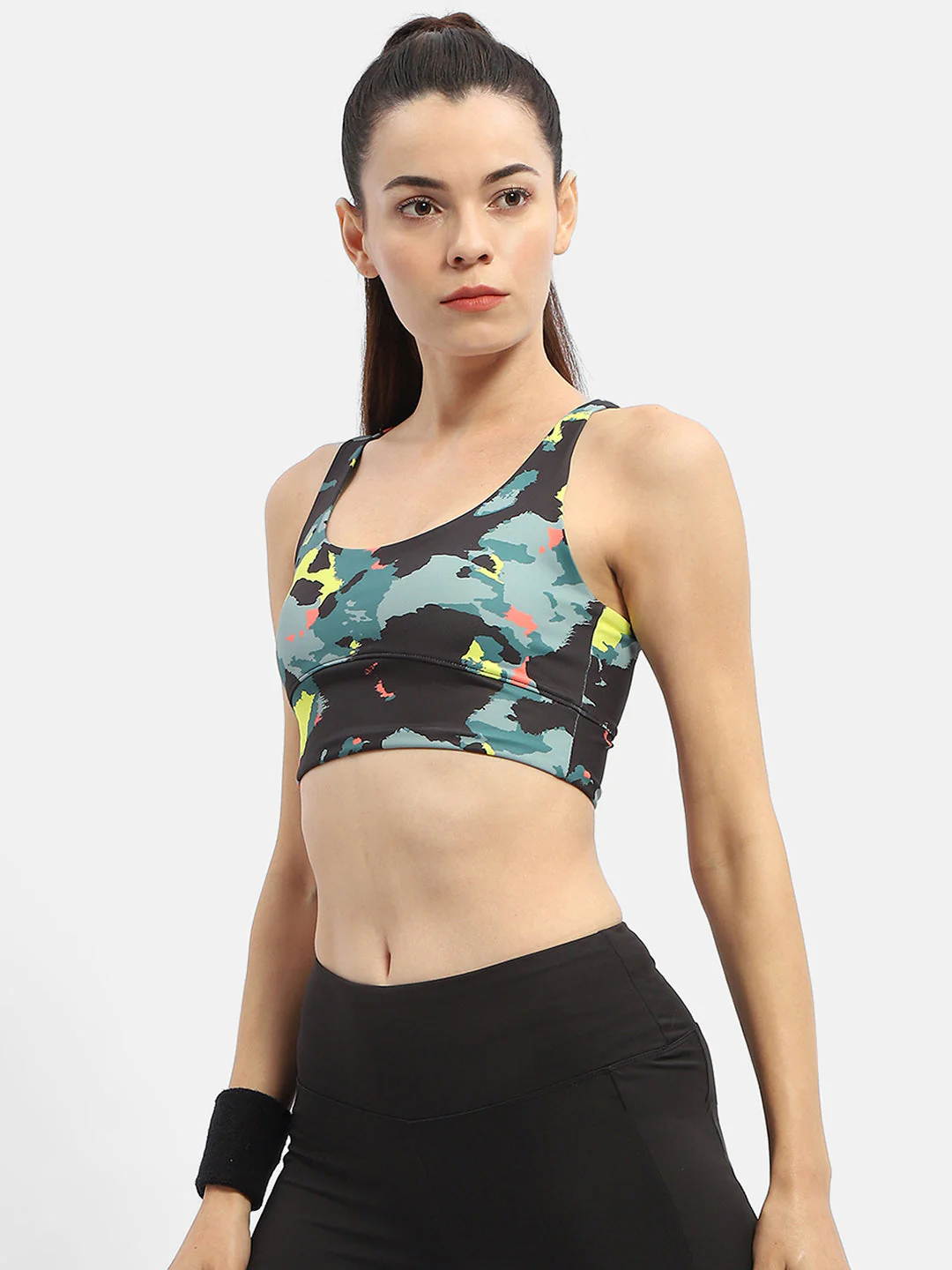 Madame Abstract Print Black Support Back Active Wear Top - Image 4