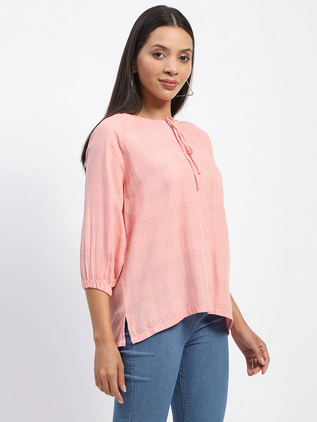 Madame Pink Chequered Tie Knot Top - Image 3