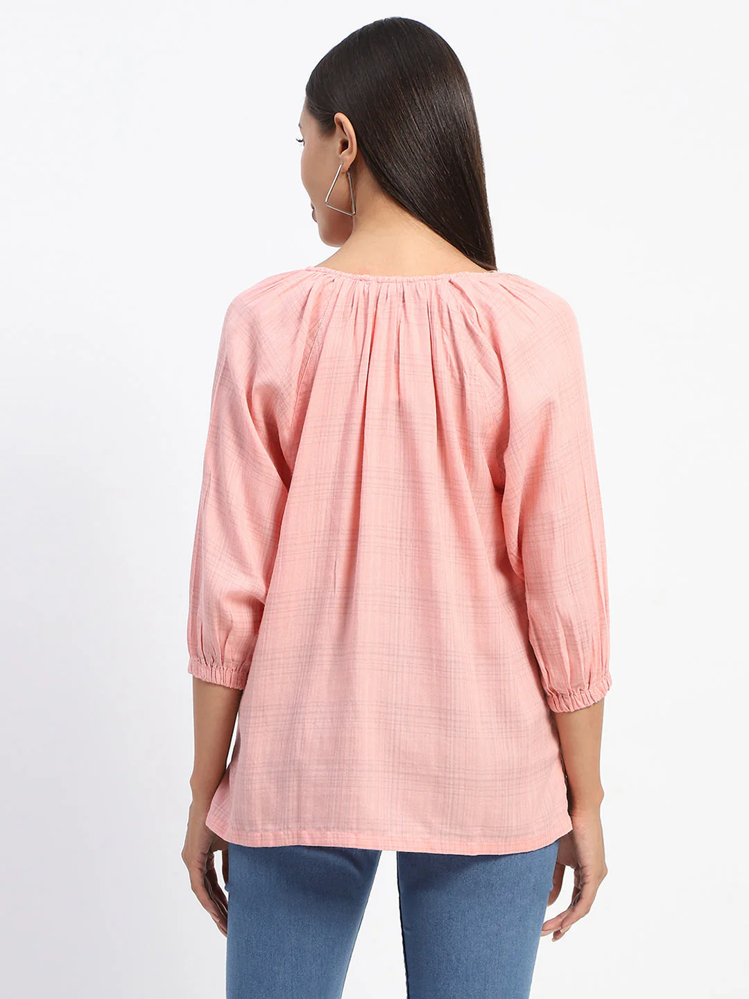 Madame Pink Chequered Tie Knot Top - Image 5