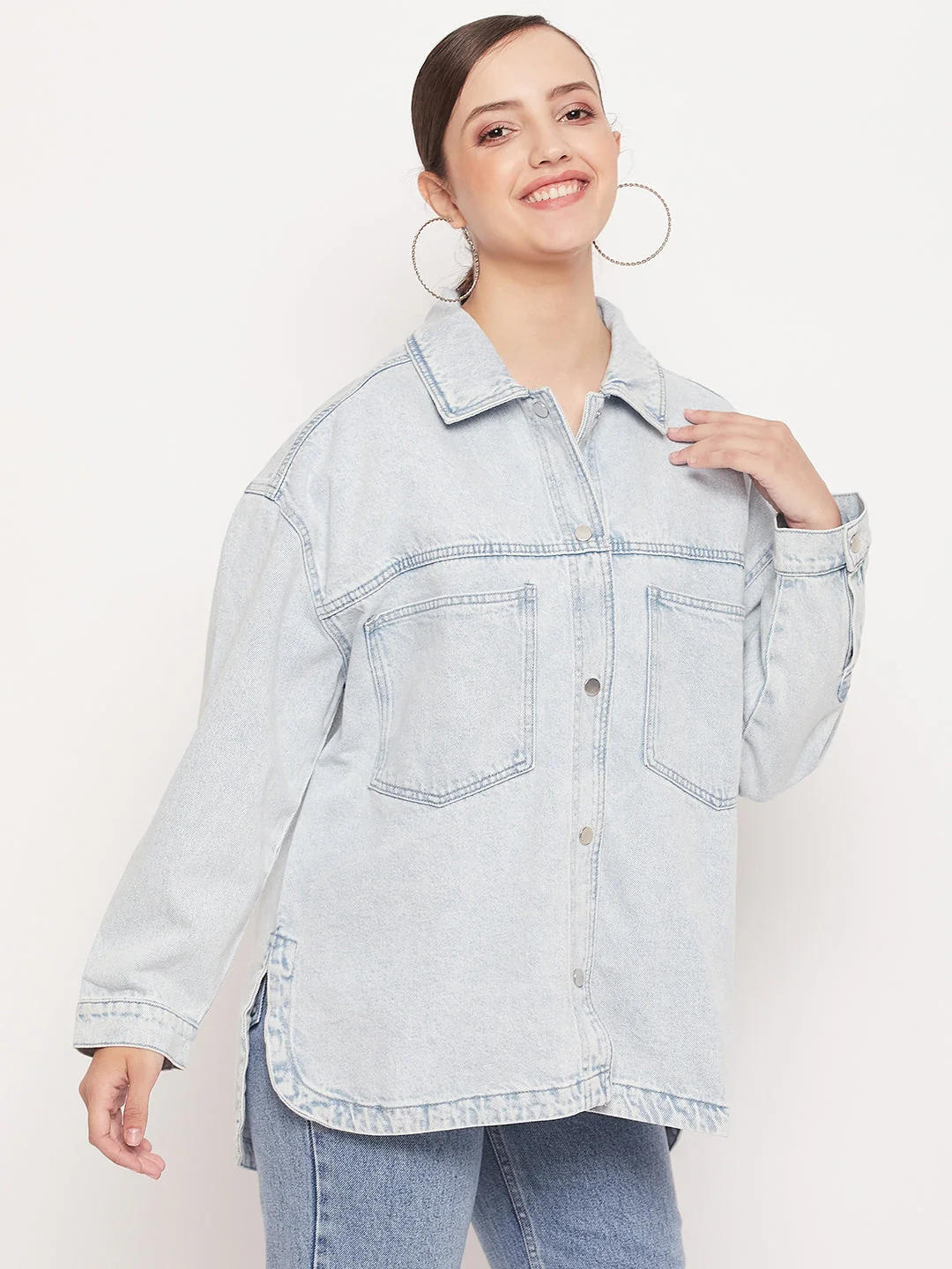 Madame Oversized Ice Blue Denim Jacket - Image 3