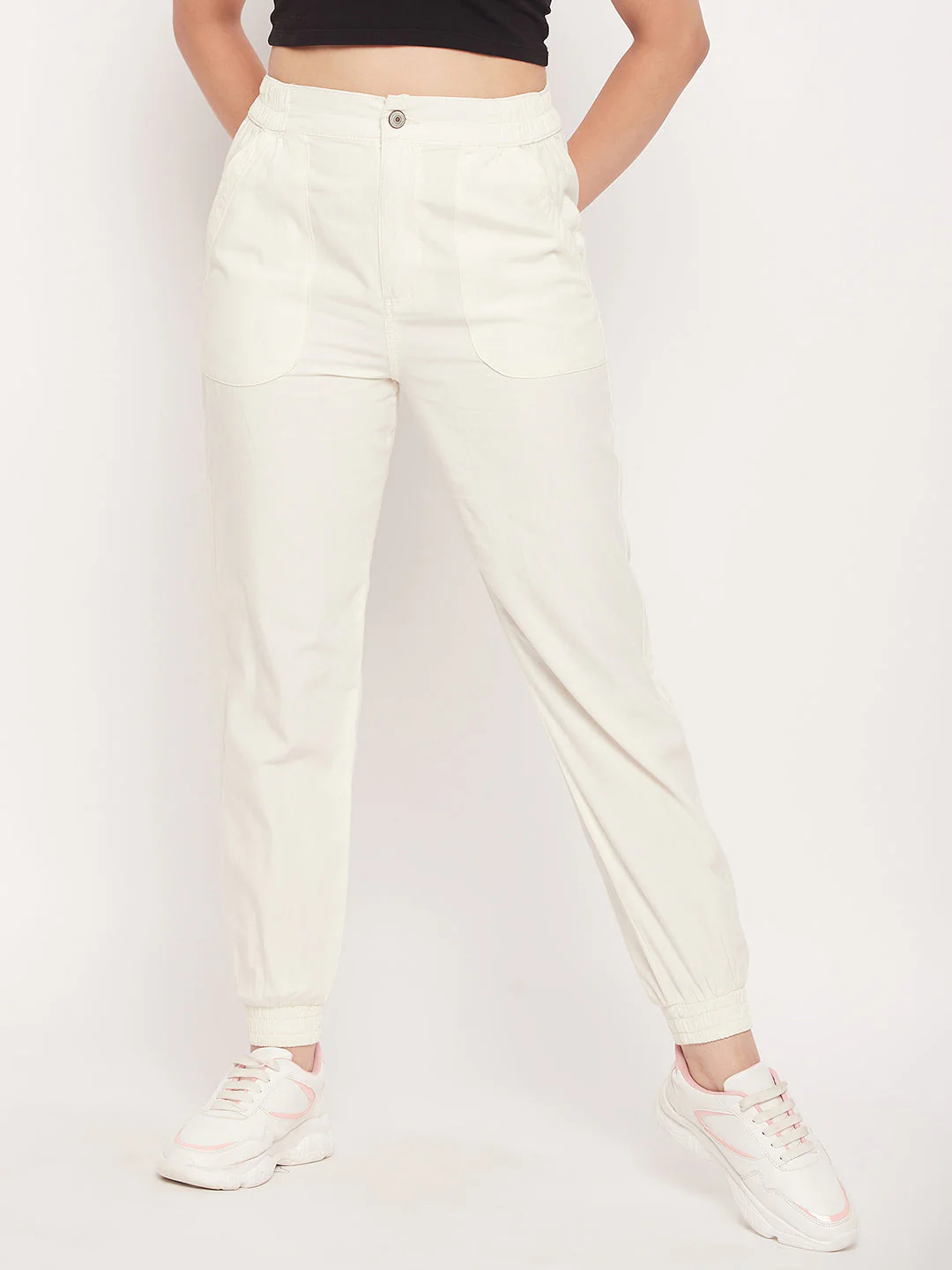 Madame White Elasticated Cotton Joggers - Image 3