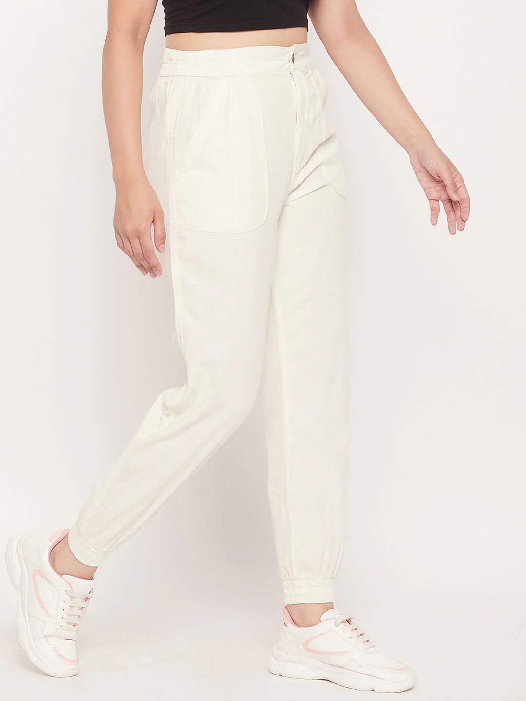 Madame White Elasticated Cotton Joggers - Image 5