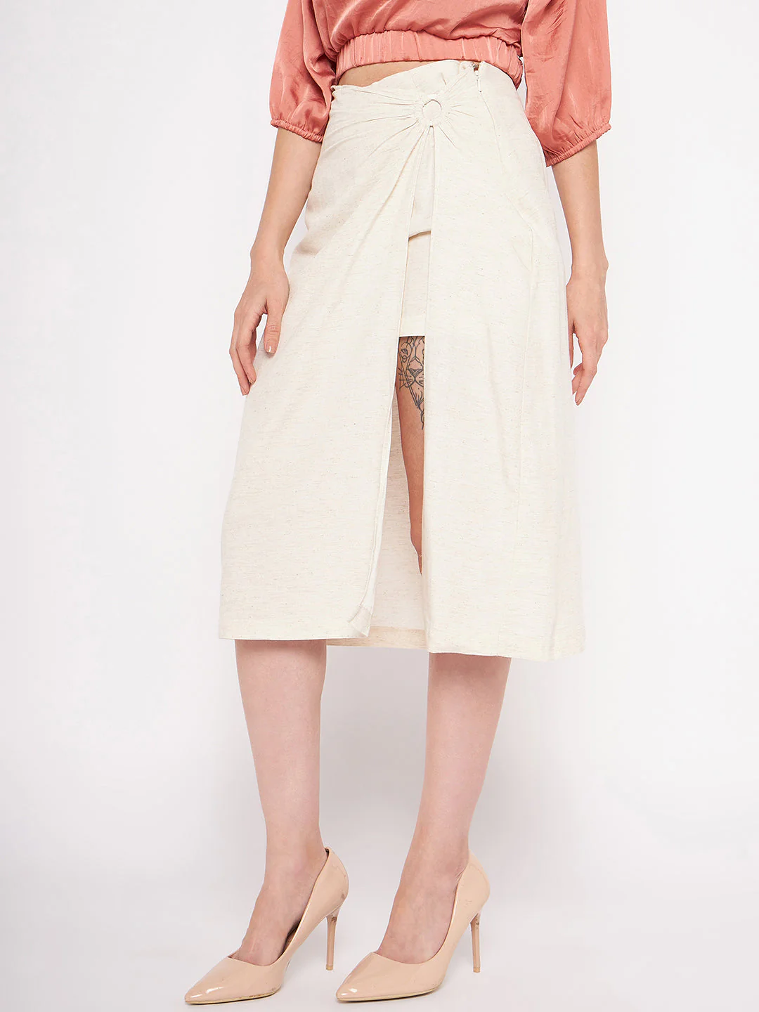 Madame Beige Wrap Cotton Skirt - Image 3
