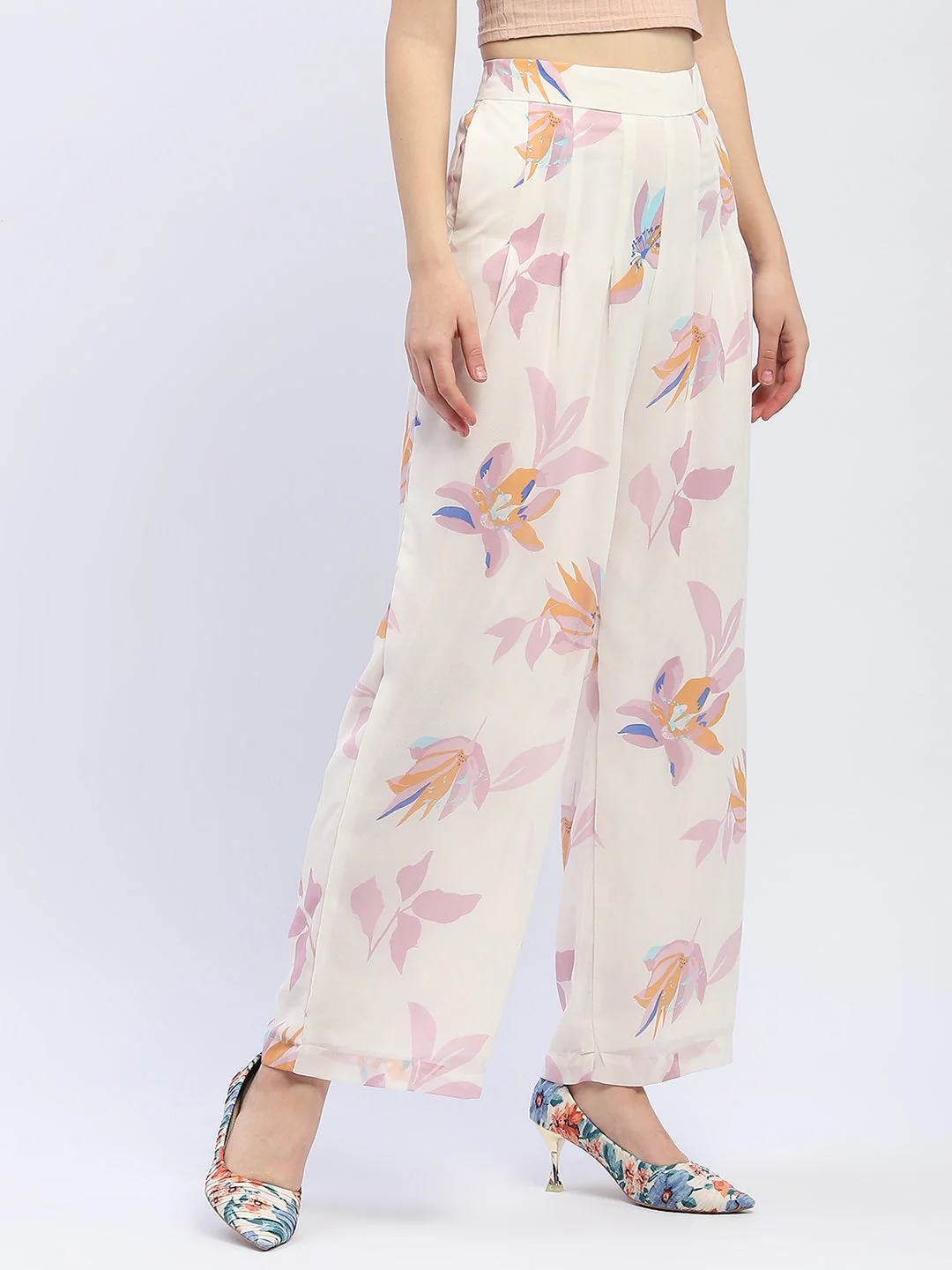 Madame Floral Off-White Front Pleated Trouser - Image 3