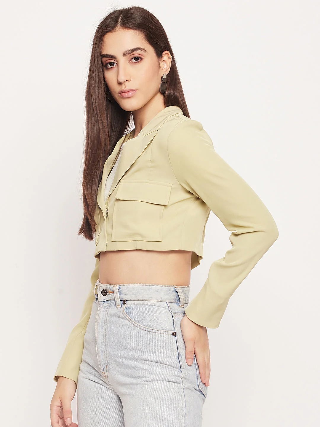 Madame Lapel Collar Lime Green Crop Blazer - Image 5