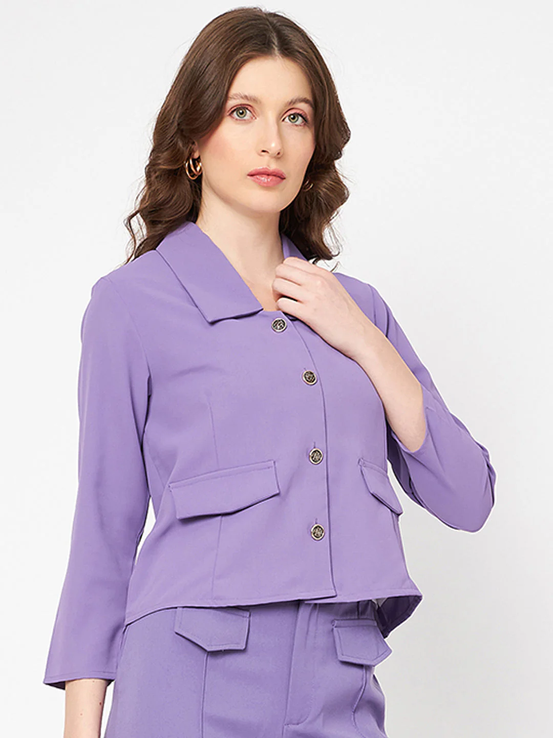 Madame Flat Collar Solid Lilac Blazer - Image 4