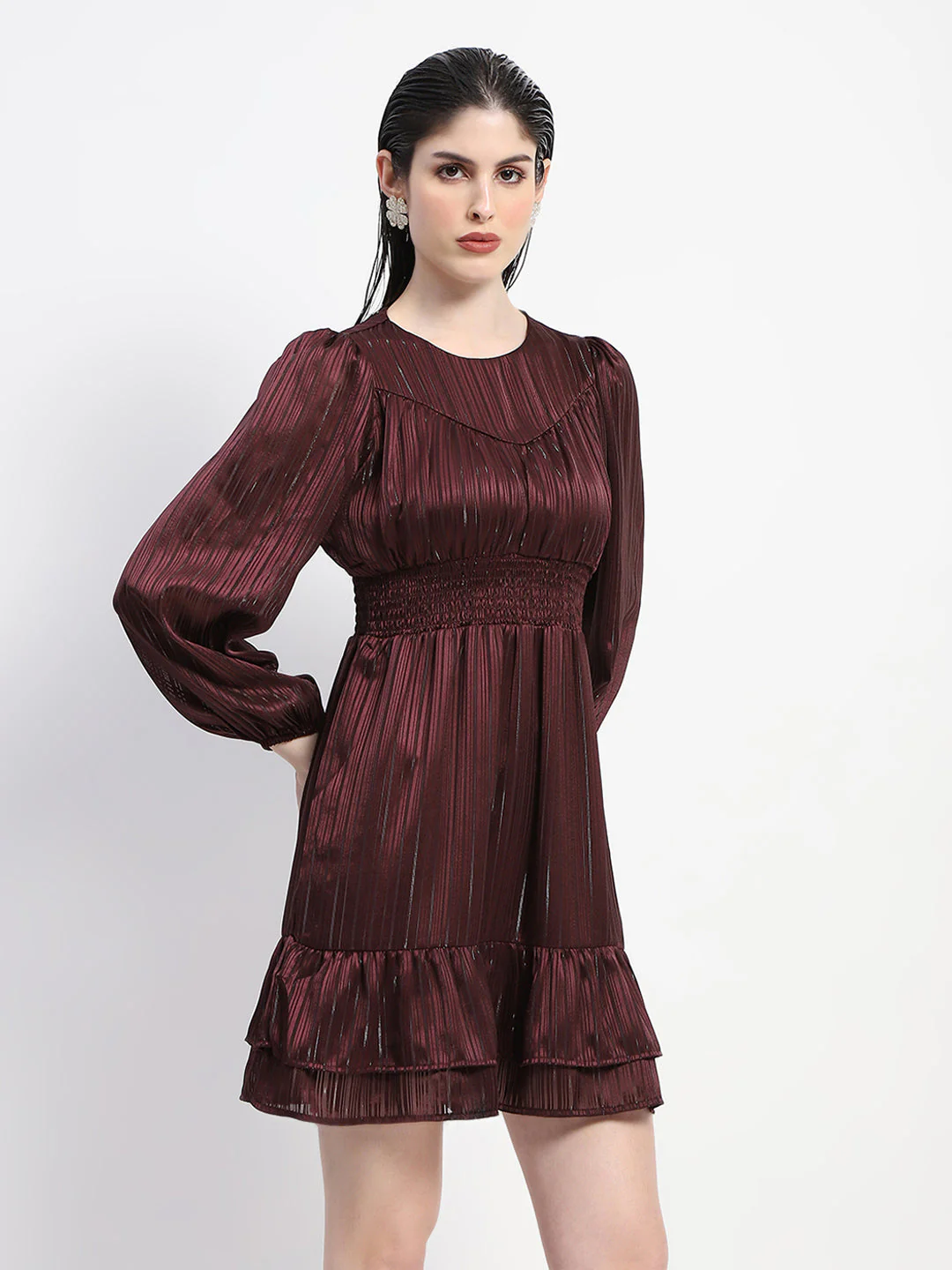 Madame Tiered Hem Cinched Waist Midi Dress - Image 3