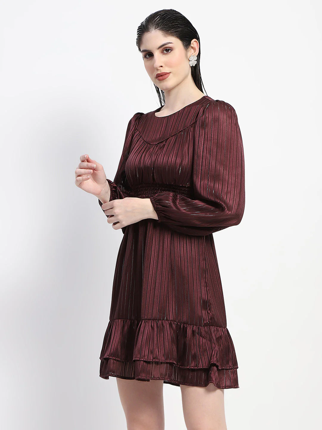 Madame Tiered Hem Cinched Waist Midi Dress - Image 4