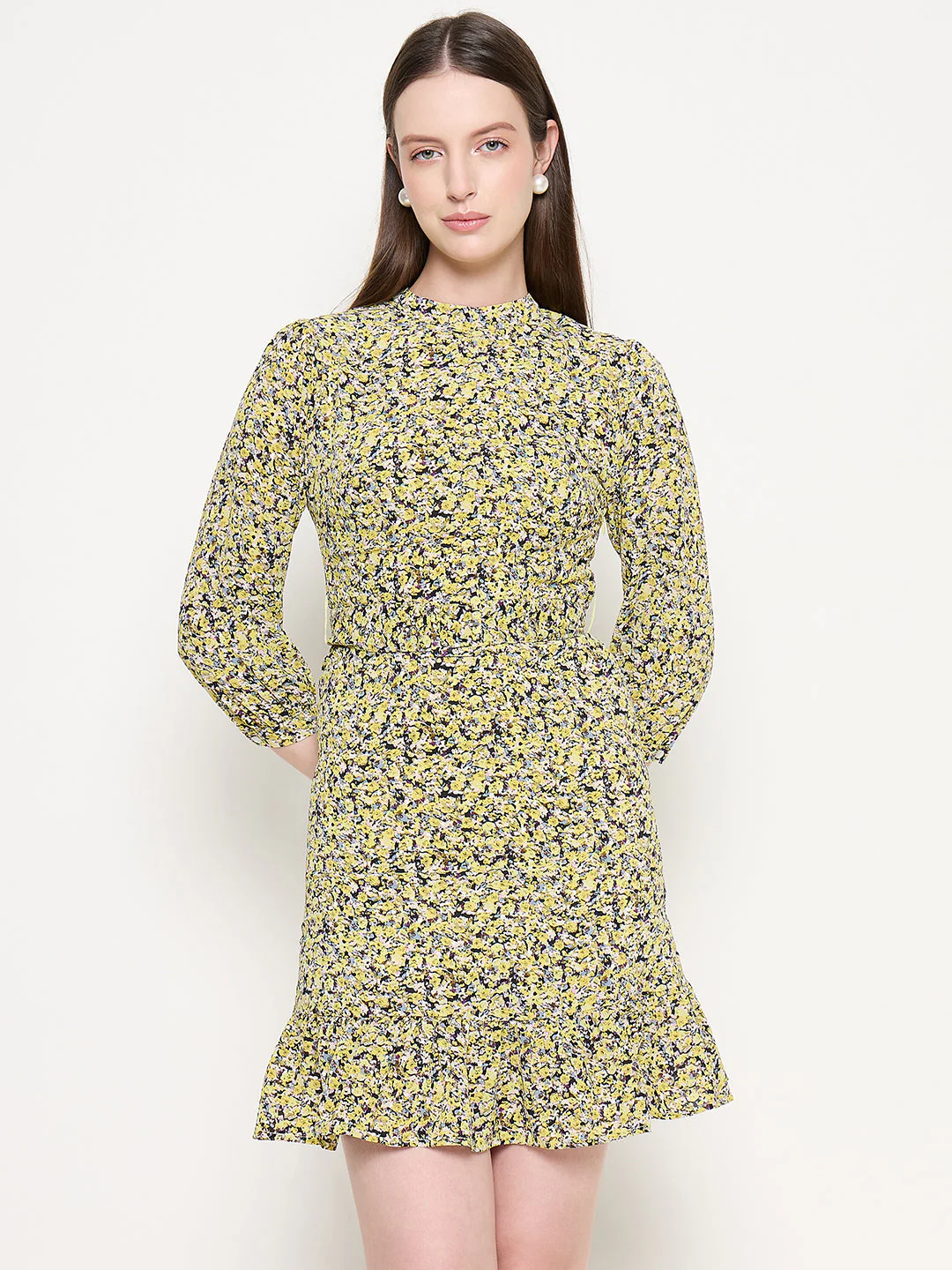 Madame Women Citrus Yellow Floral Print Casual Dress - Image 3
