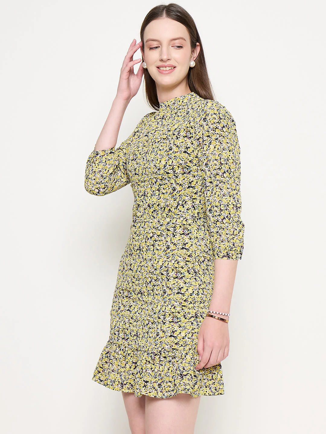 Madame Women Citrus Yellow Floral Print Casual Dress - Image 5