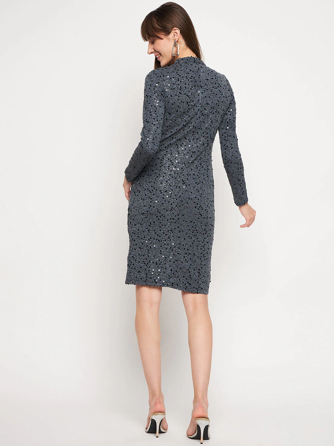 Madame Embellished Grey Bodycon Dress - Image 3