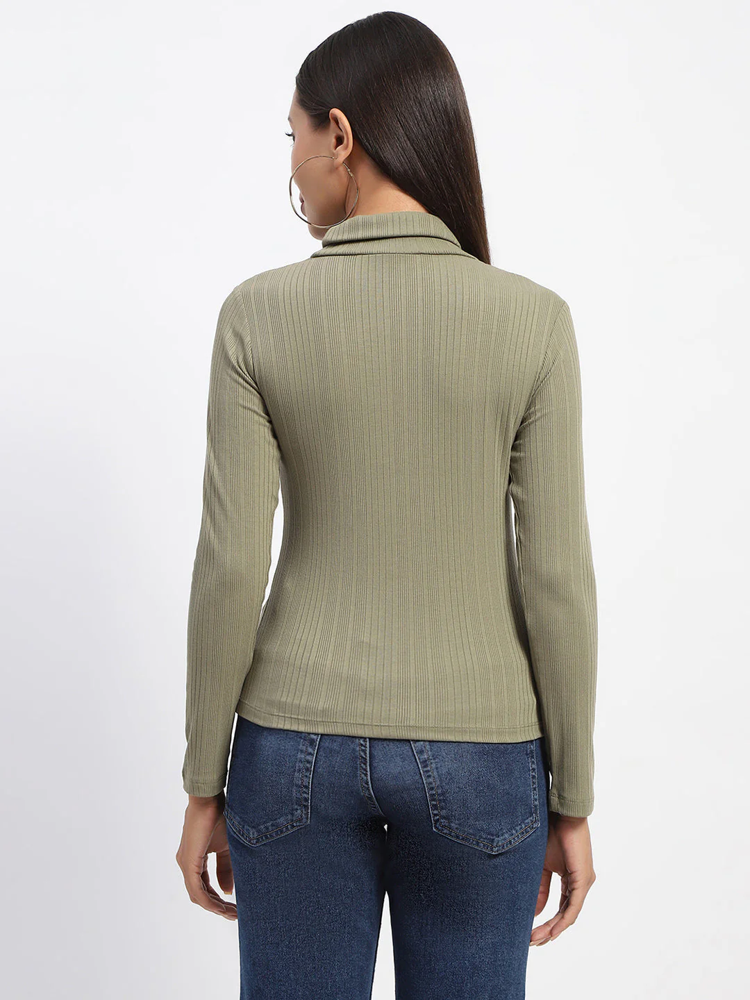 Madame Chest Cutout Green Ribbed Hi Neck Top - Image 5
