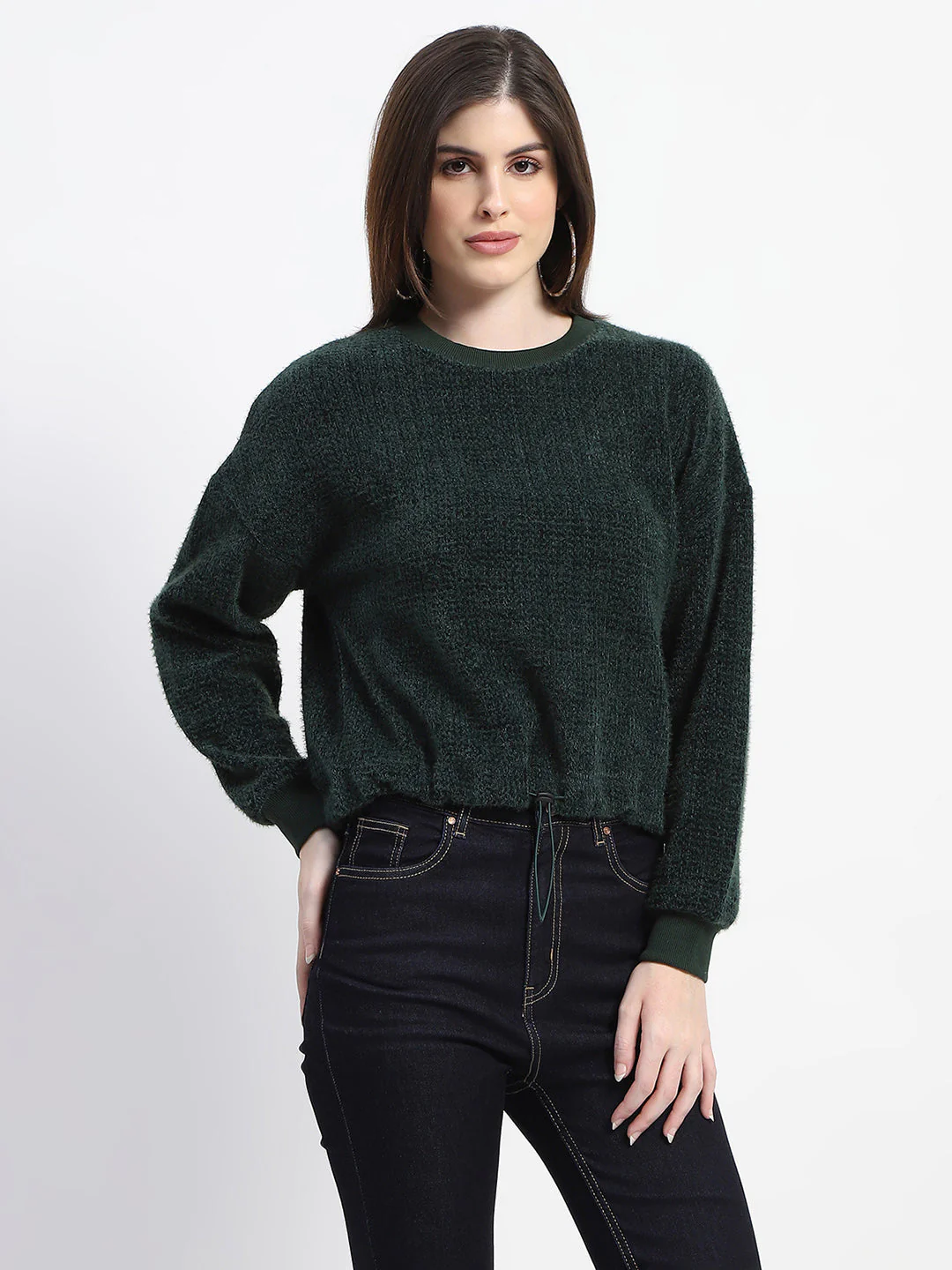 Madame Elastic Pull Drawstring Bottle Green Sweater - Image 4
