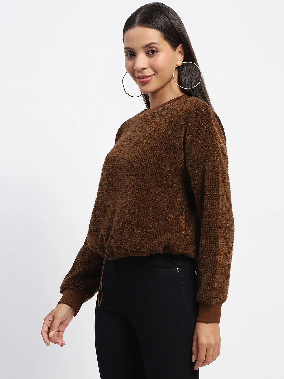 Madame Elastic Pull Drawstring Brown Sweater - Image 4