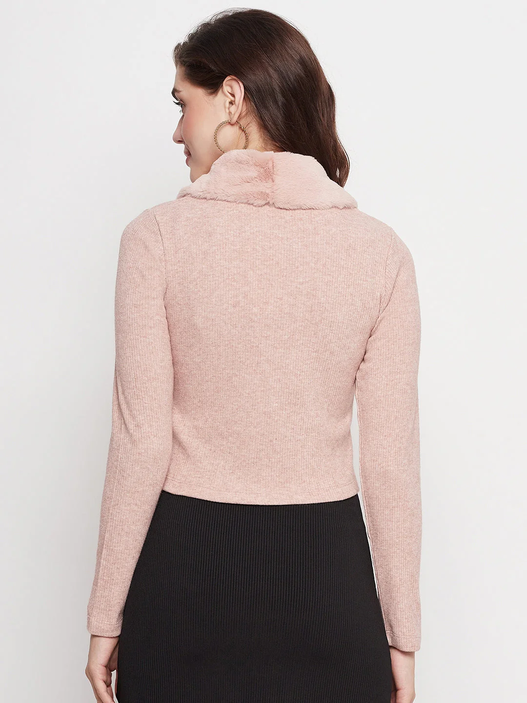 Madame Light Pink Rib-Knit Crop Cardigan - Image 3
