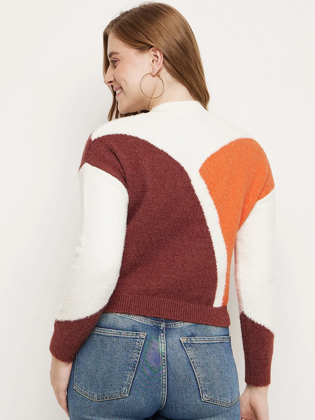 Madame Brown Colourblocked Round Neck Sweater - Image 3