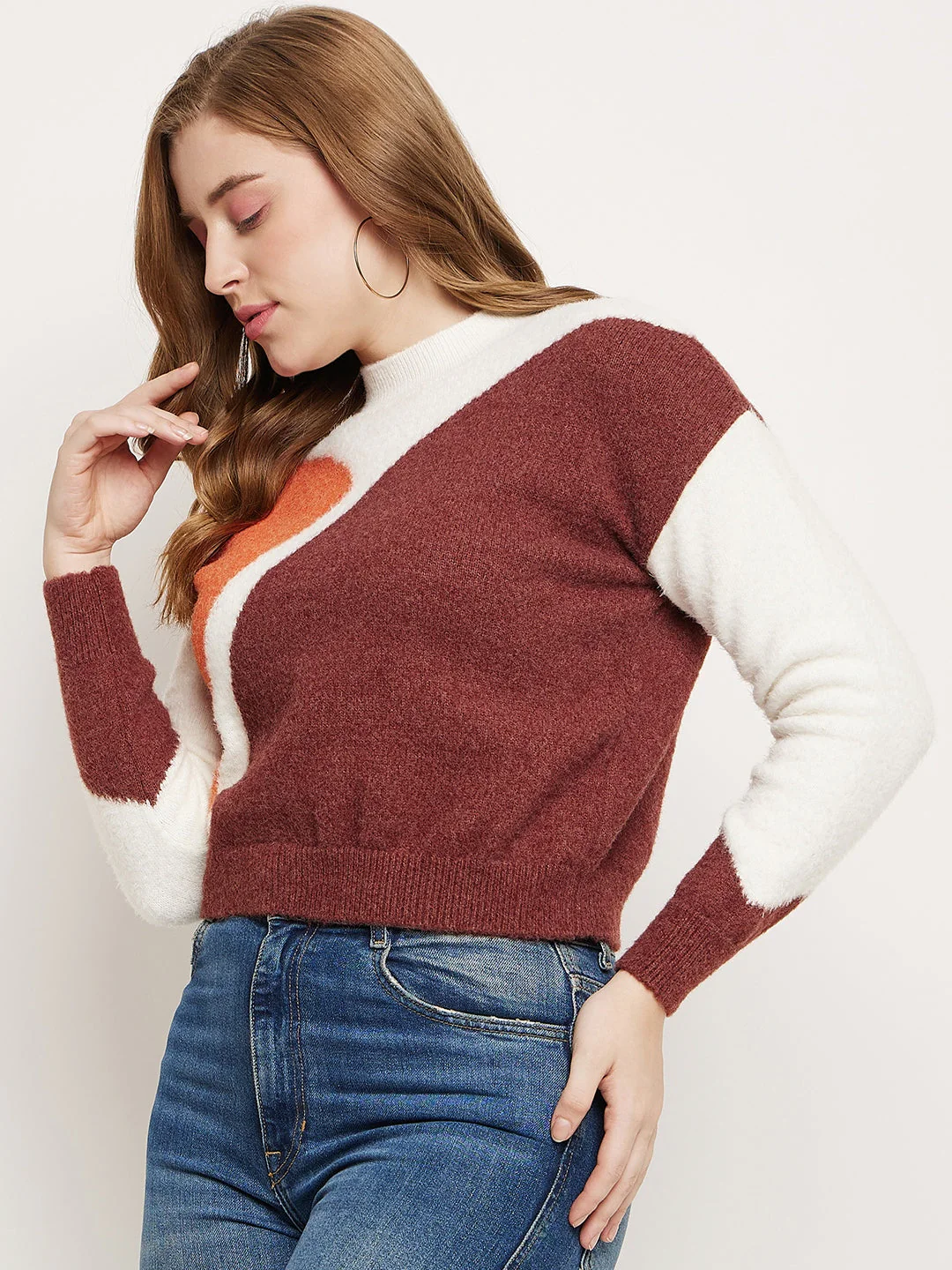 Madame Brown Colourblocked Round Neck Sweater - Image 5