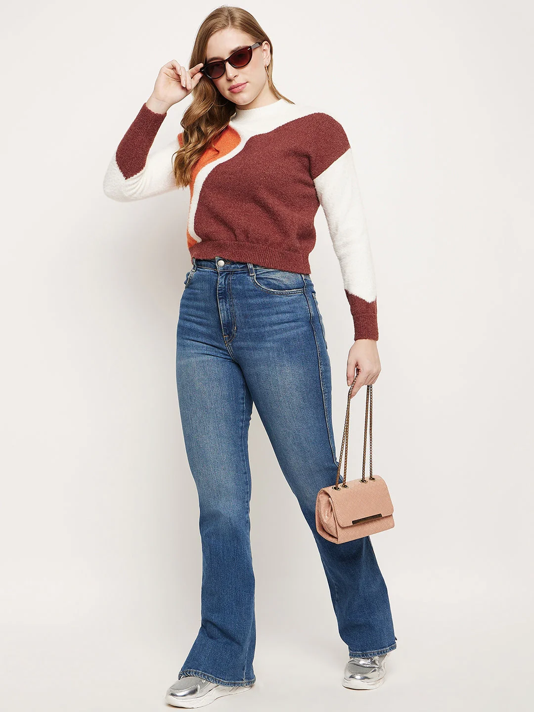 Madame Brown Colourblocked Round Neck Sweater - Image 6