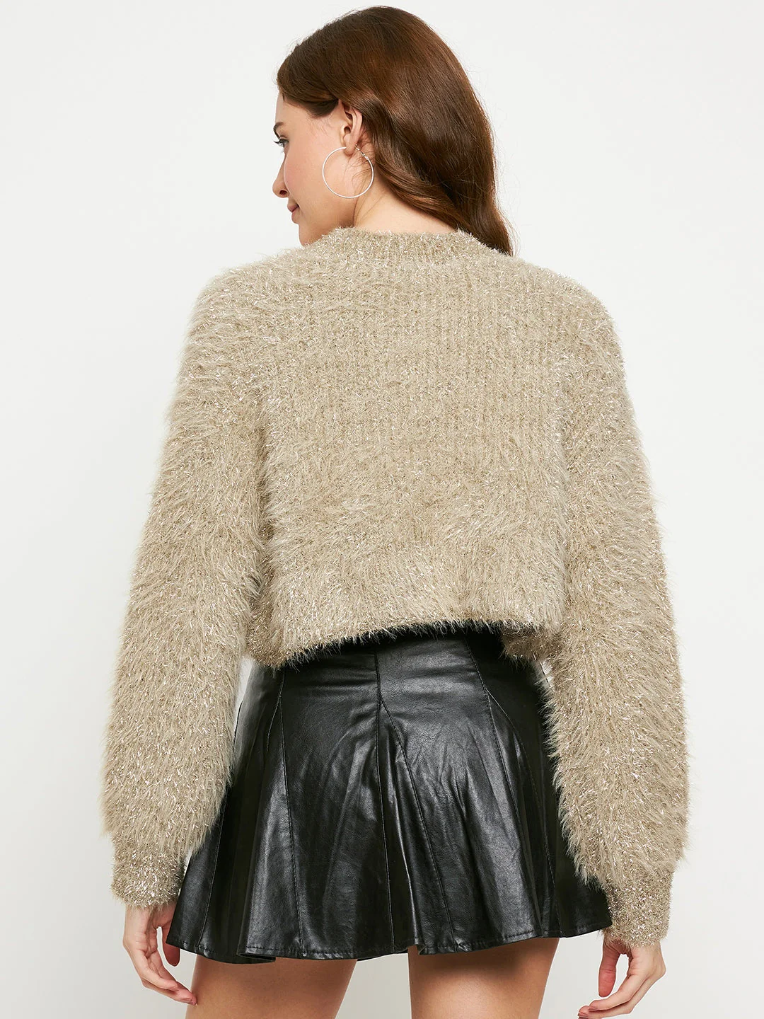 Madame Beige Shimmery Feather Knit Sweater - Image 3
