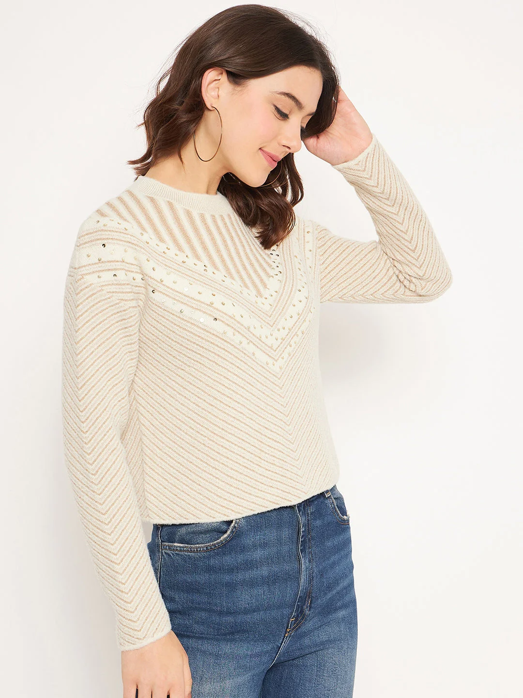 Madame Beige Embellished Sweater - Image 4