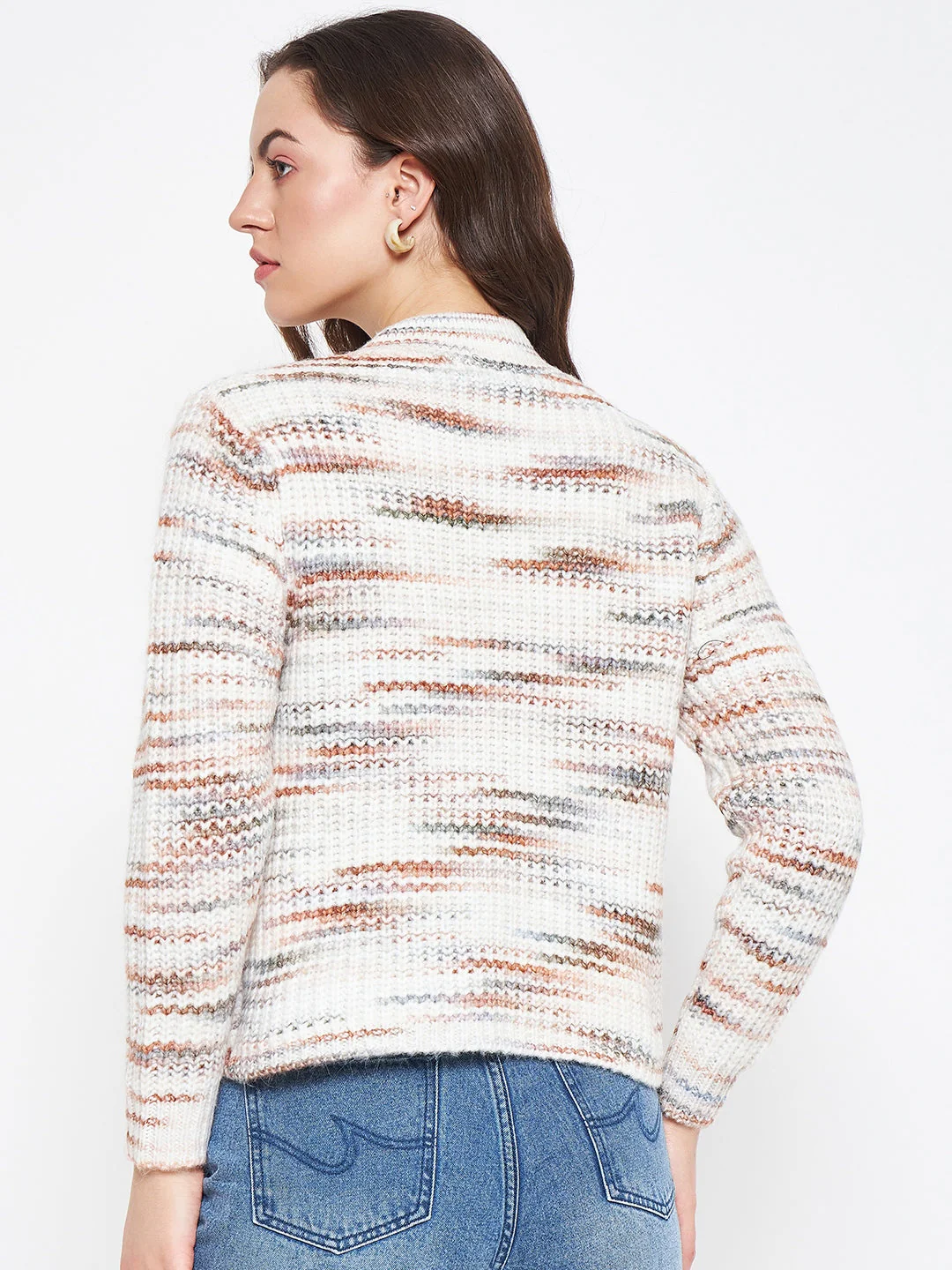 Madame Abstract Knit White Sweater For Women - Image 3