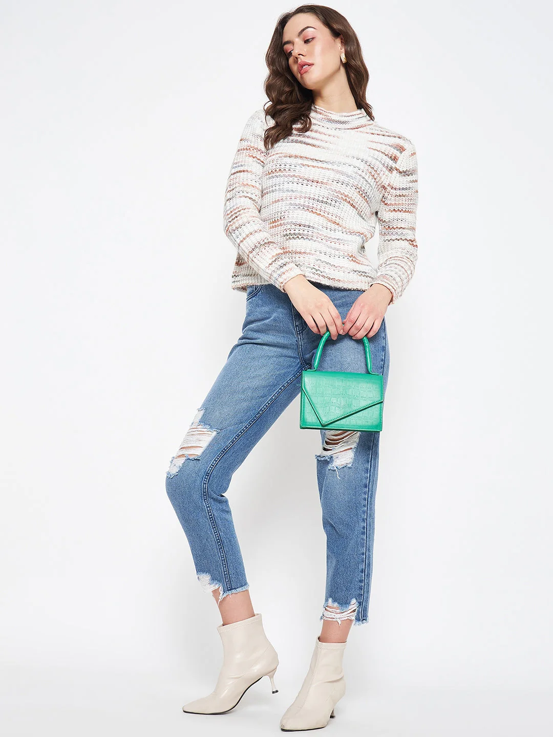 Madame Abstract Knit White Sweater For Women - Image 6