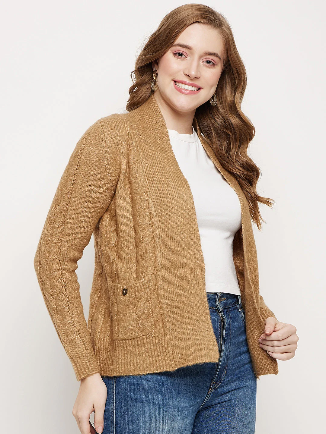 Madame Khaki Cable Knit Shrug - Image 4