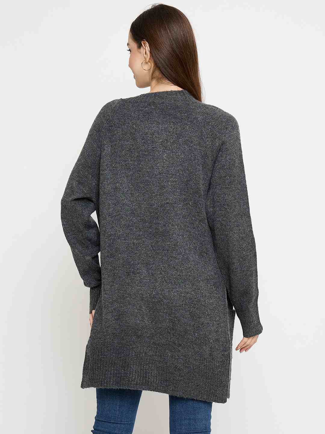 Madame Acrylic Dark Grey Long Open Shrug - Image 6