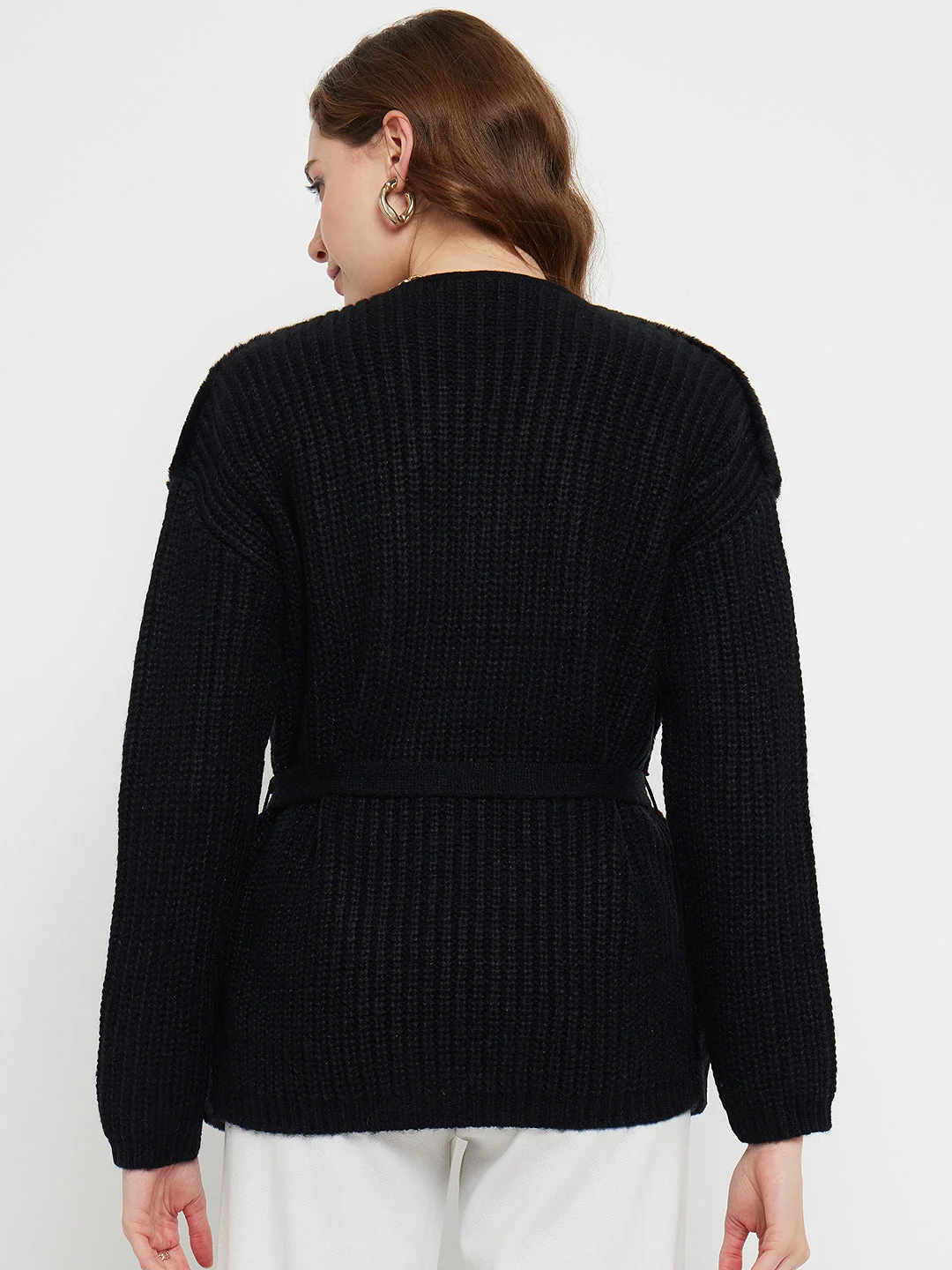 Madame Knit Sleeve Black Velour Shrug - Image 3