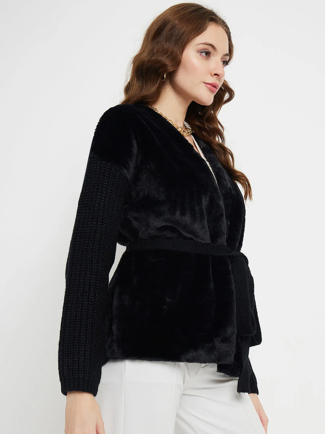 Madame Knit Sleeve Black Velour Shrug - Image 4