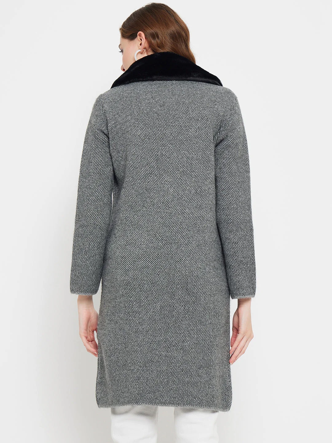 Madame Fleece Collar Grey Longline Shrug - Image 3