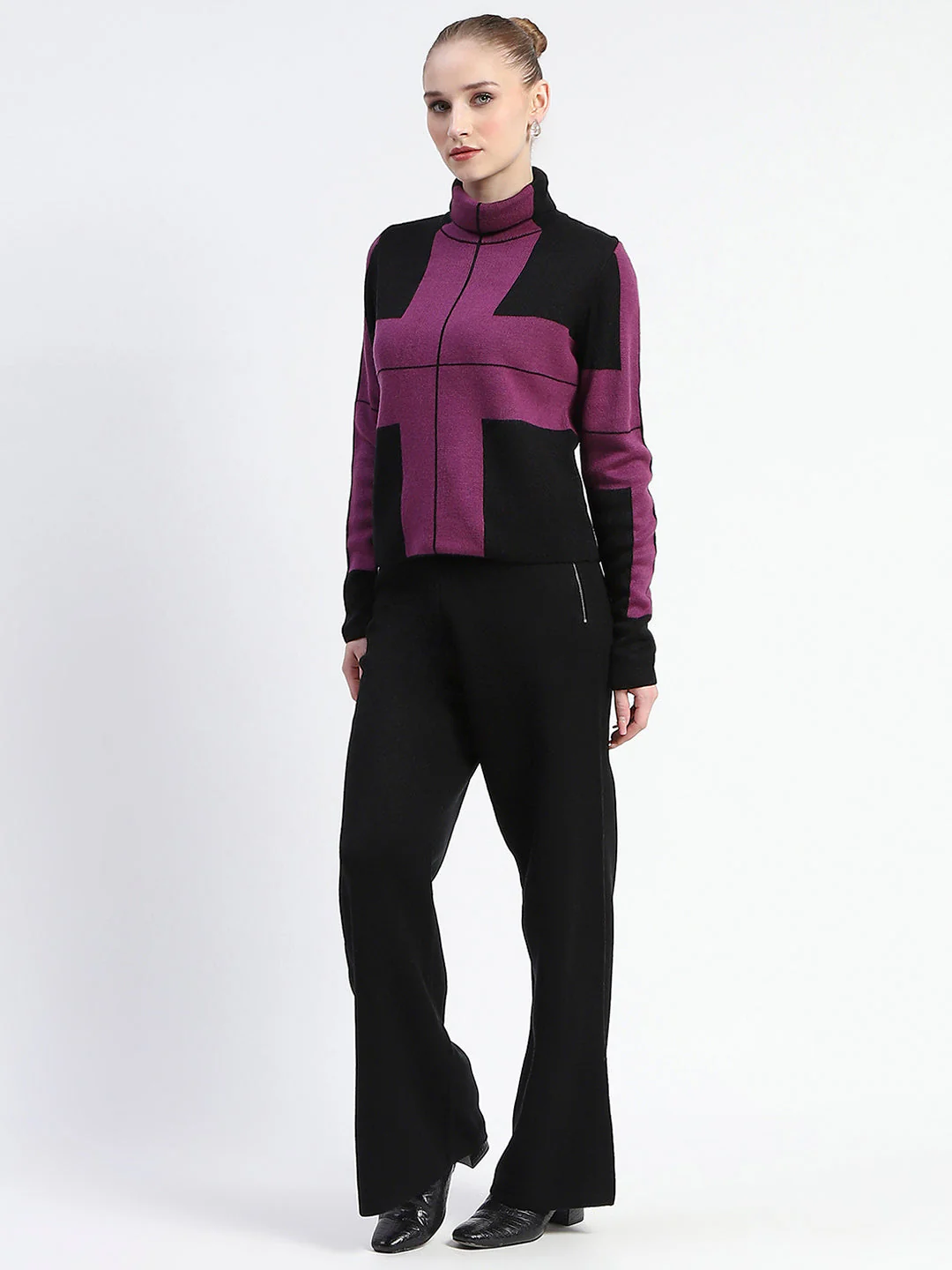 Madame Dark Purple Gingham Print Shrug With Top And Bottom Co-Ord Set - Image 5