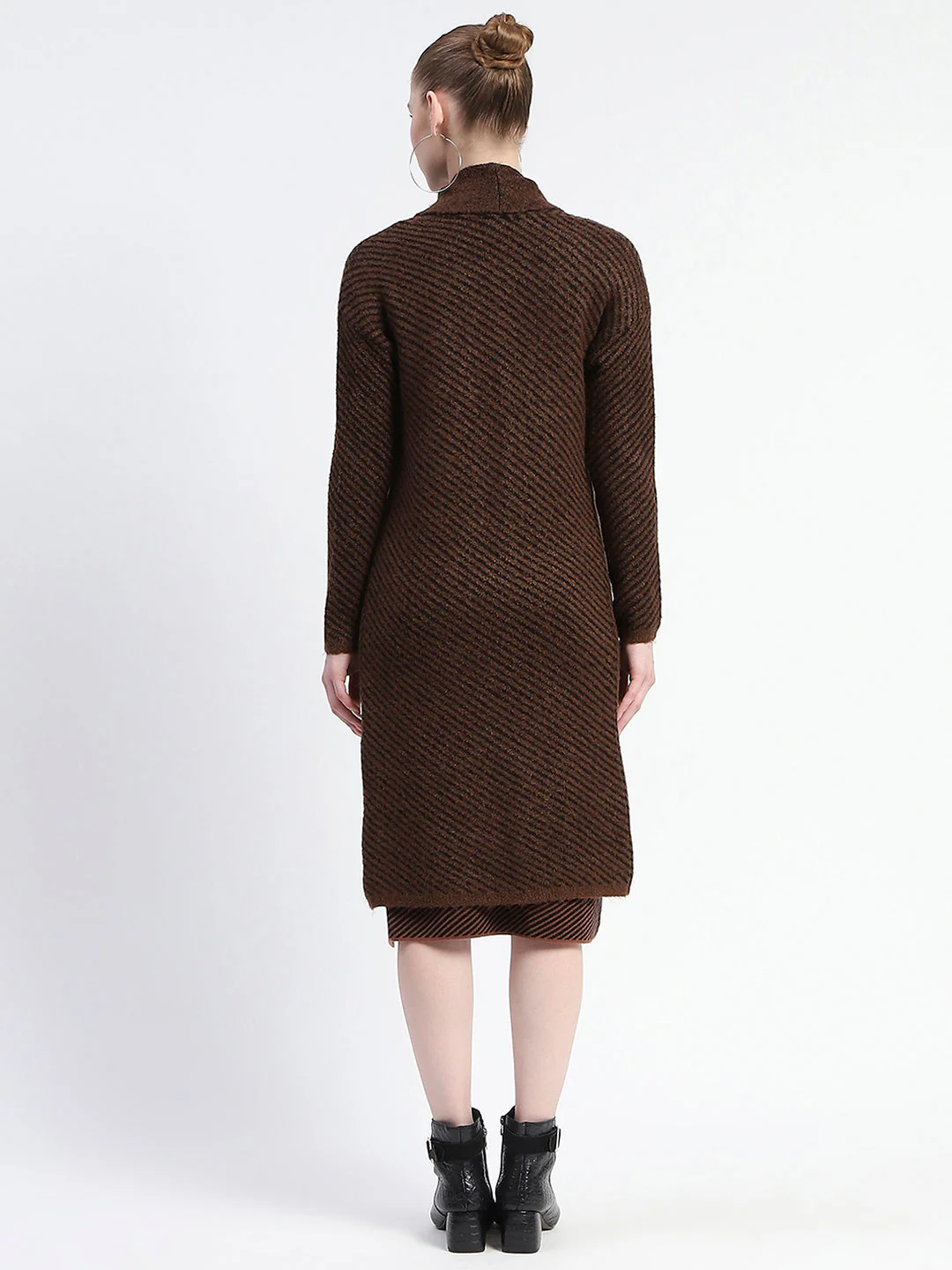 Madame Diagonal Stripe Brown Shrug And Midi Dress Co-Ord Set - Image 6