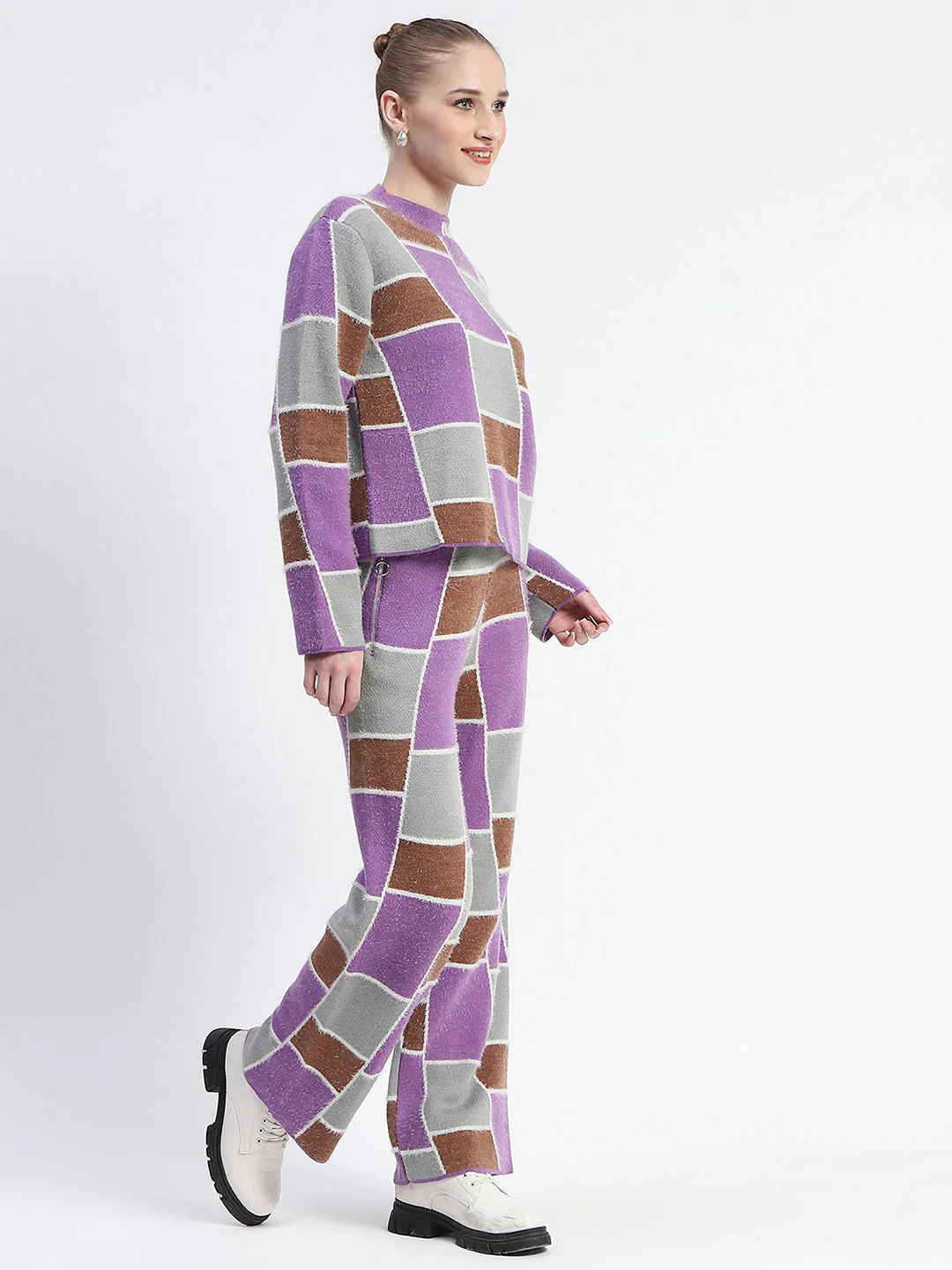Madame Mauve Buffalo Check Print Top And Bottom Co-Ord Set - Image 3