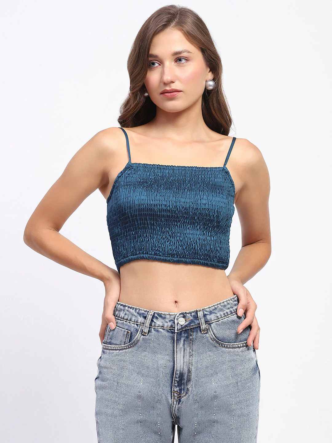 Madame Embellished Collar Front Tie Crop Shirt - Image 3