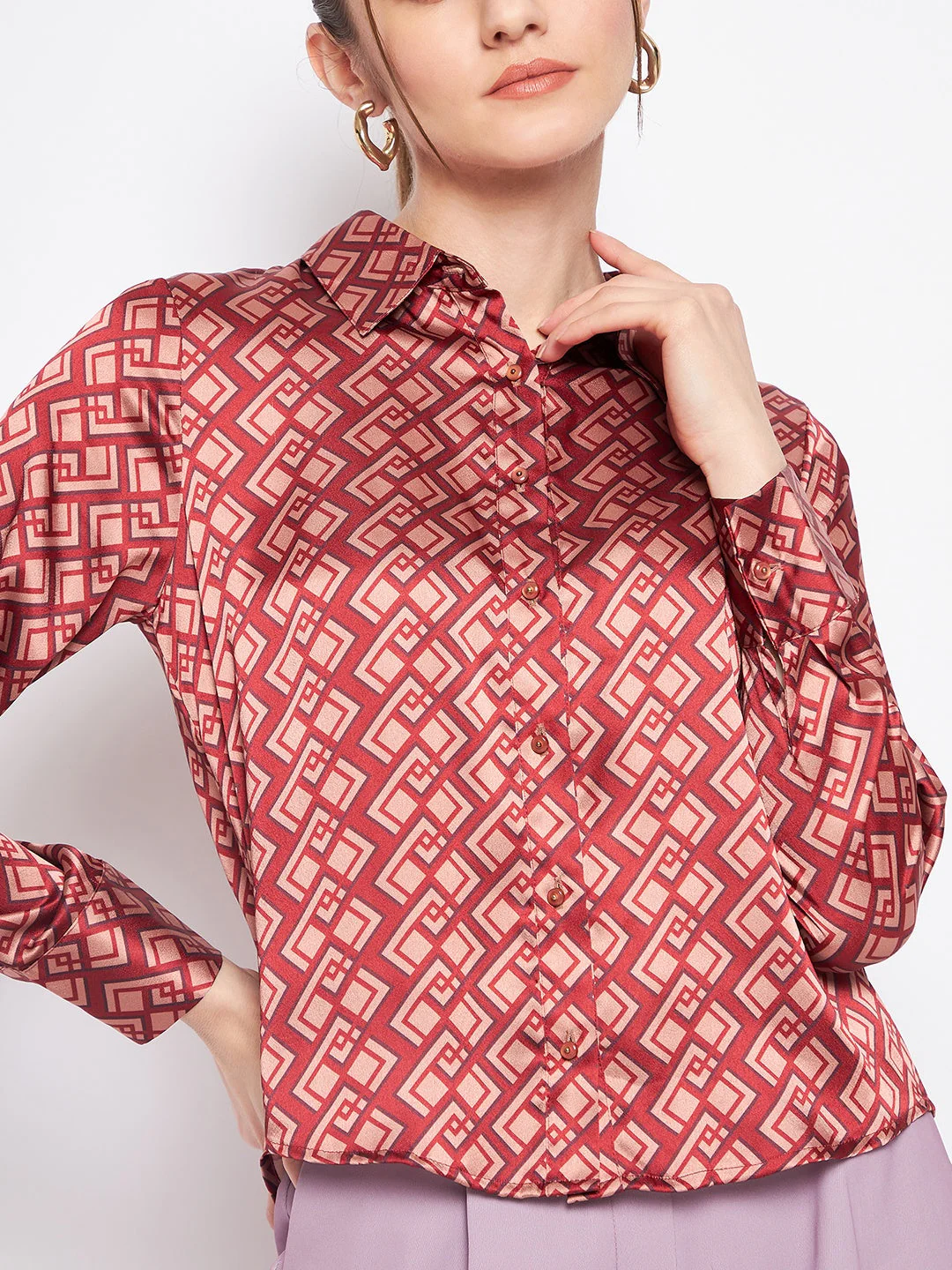 Madame Women Printed Rosewood Shirt - Image 3