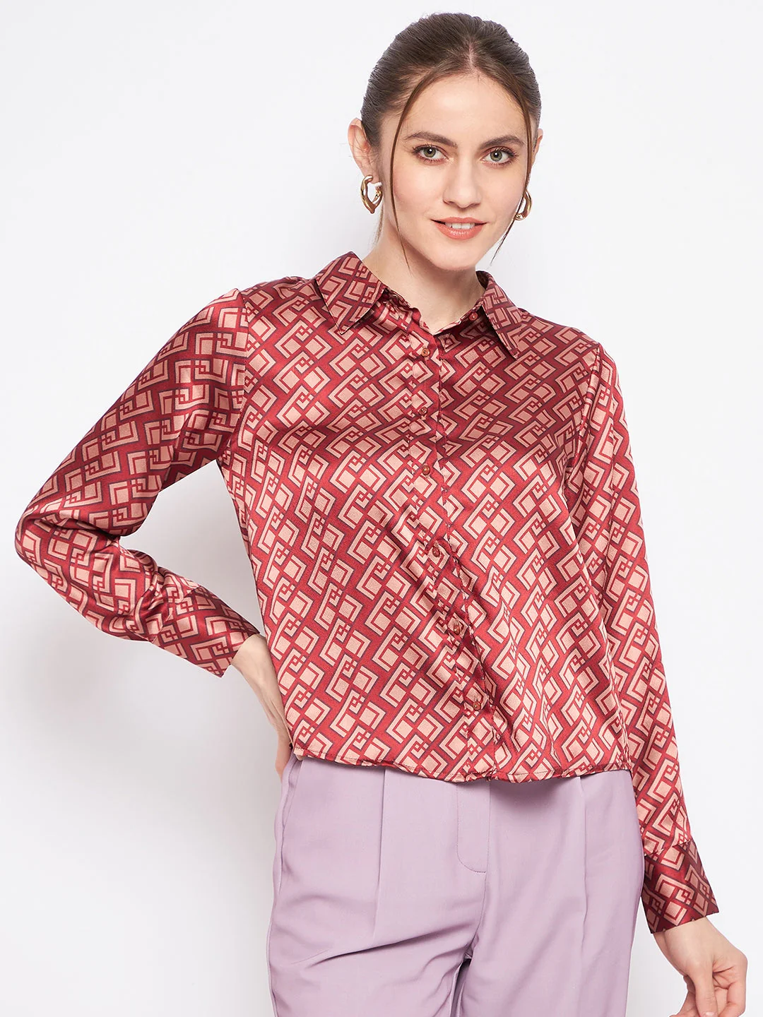 Madame Women Printed Rosewood Shirt - Image 4