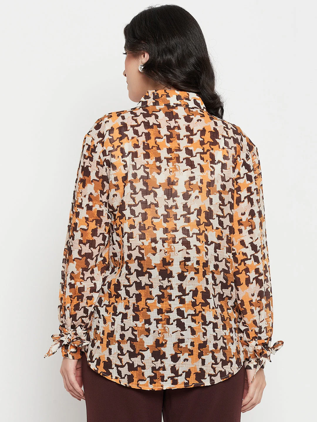 Madame Printed Beige Shirt With Cuff Sleeves - Image 4