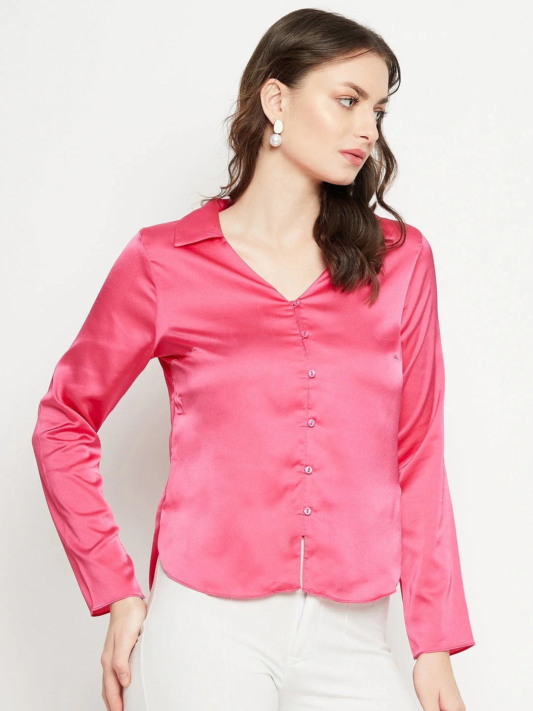Madame Hot-Pink Satin Shirt - Image 5