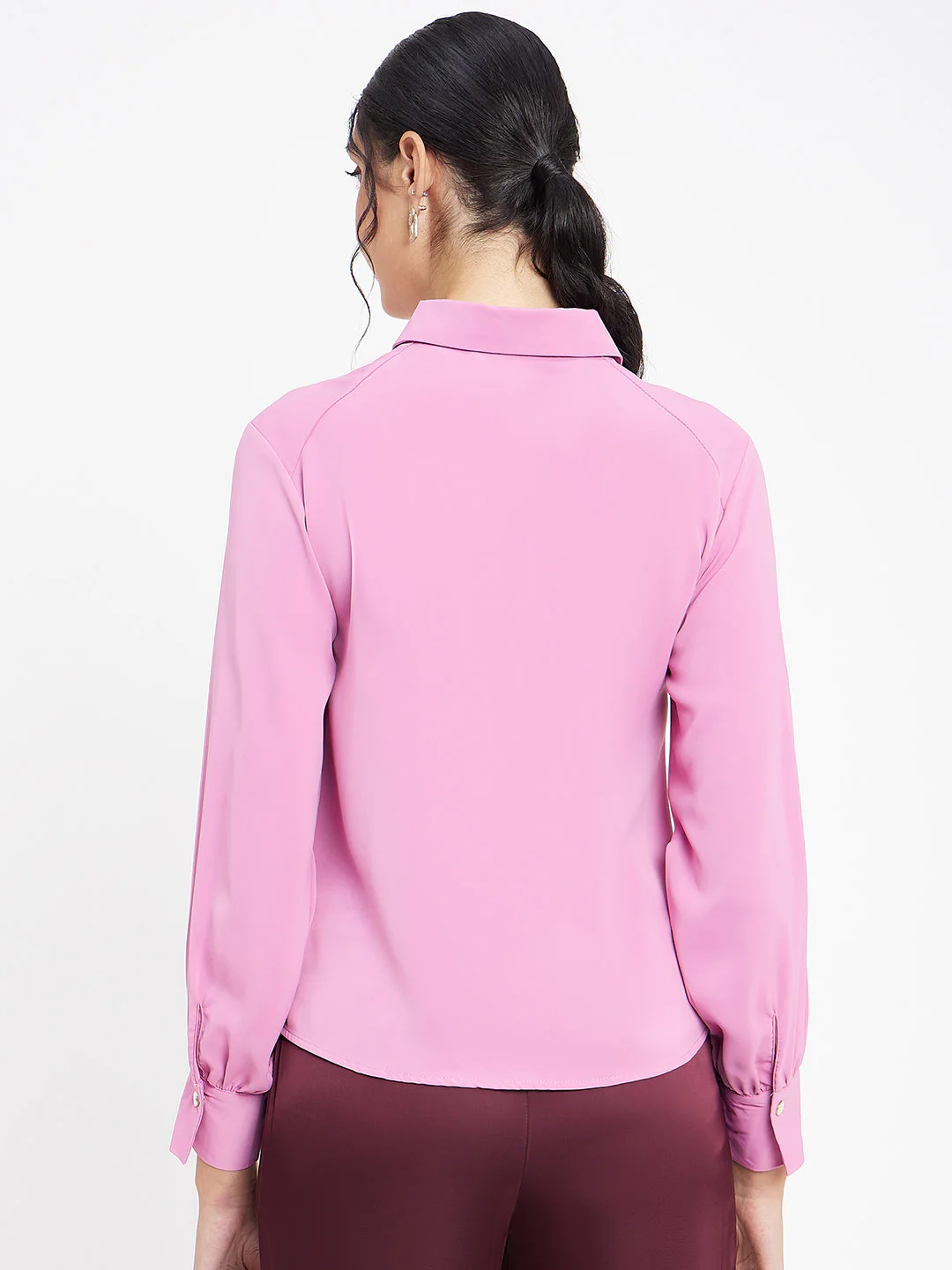 Madame Polo Neck Solid Pink Shirt - Image 3