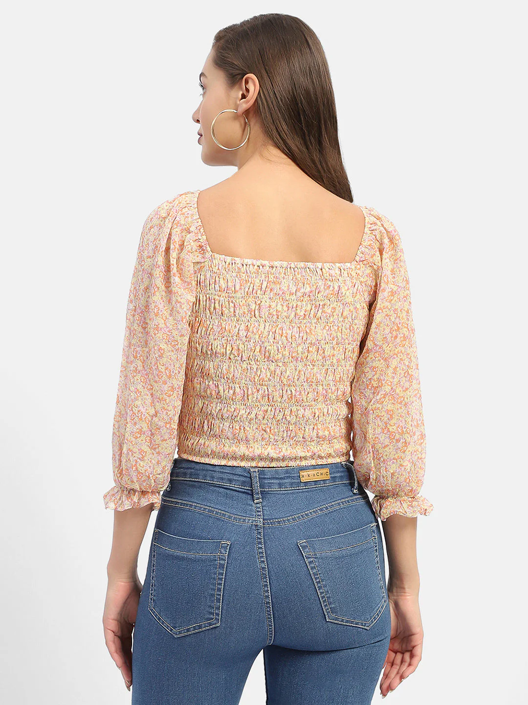 Madame Floral Print Off-White Smocked Off-Shoulder Top - Image 4