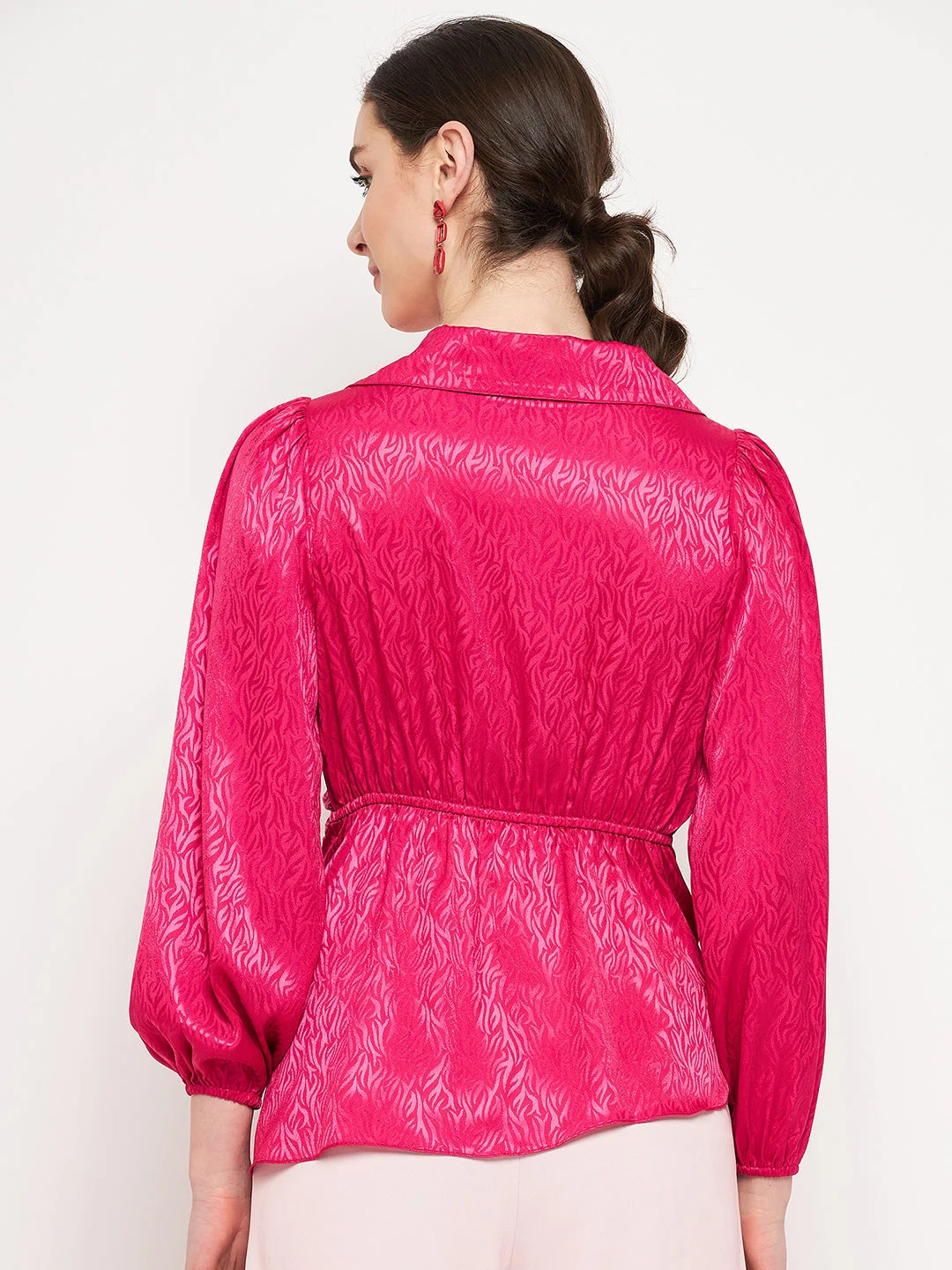 Madame Hot Pink Puff Sleeve Top - Image 3