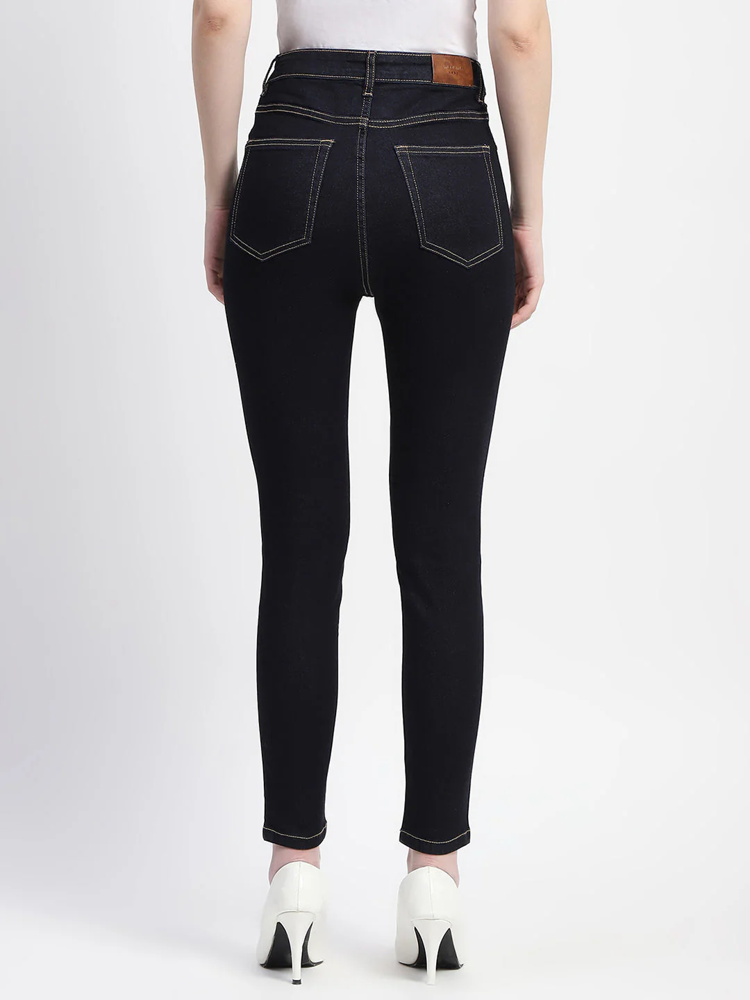 Madame Solid Dark Blue Skinny Fit Cotton Denim - Image 5