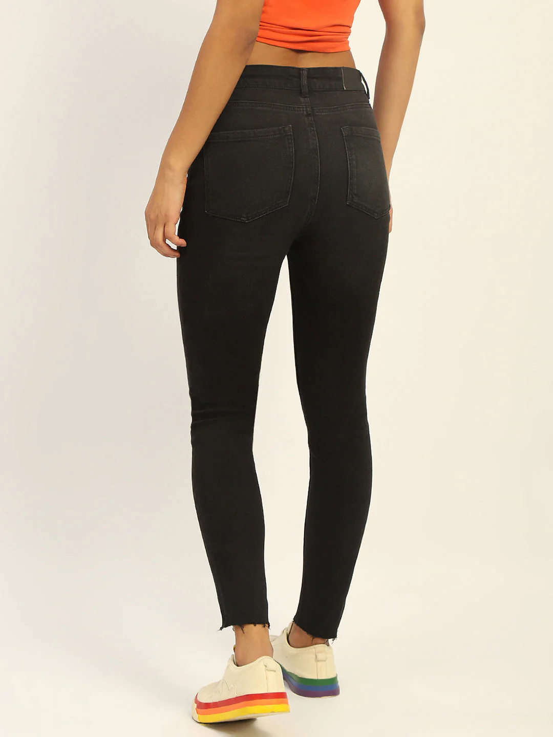 Madame Skinny Fit Raw Hem Cotton Black Denim - Image 3