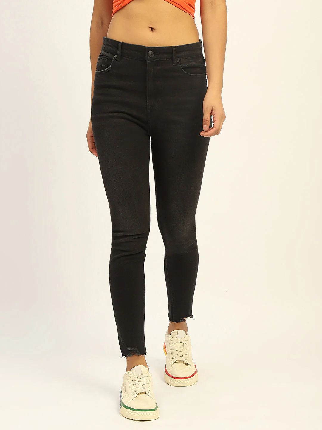 Madame Skinny Fit Raw Hem Cotton Black Denim - Image 4