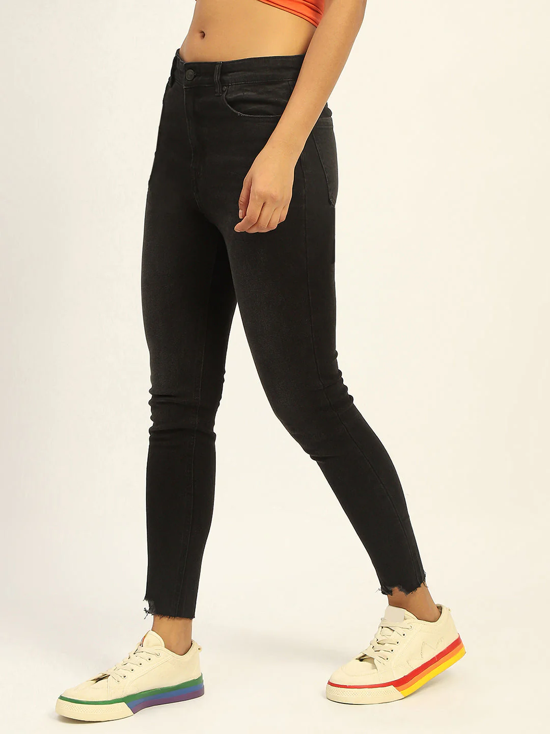 Madame Skinny Fit Raw Hem Cotton Black Denim - Image 5