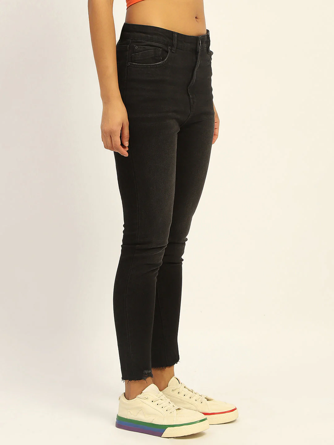 Madame Skinny Fit Raw Hem Cotton Black Denim - Image 6