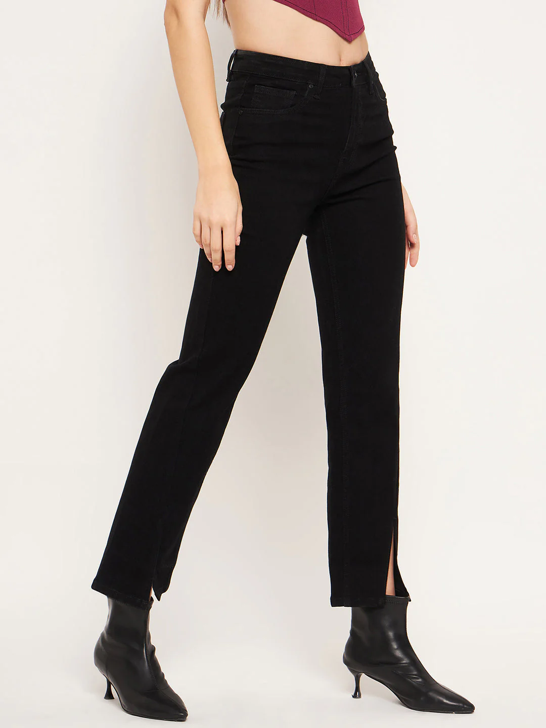 Madame Front Slit High-Rise Straight Black Jeans - Image 4