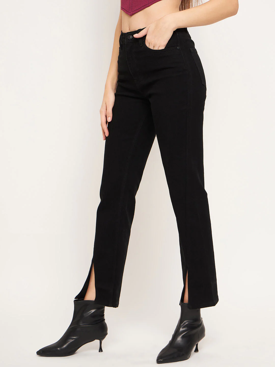 Madame Front Slit High-Rise Straight Black Jeans - Image 5