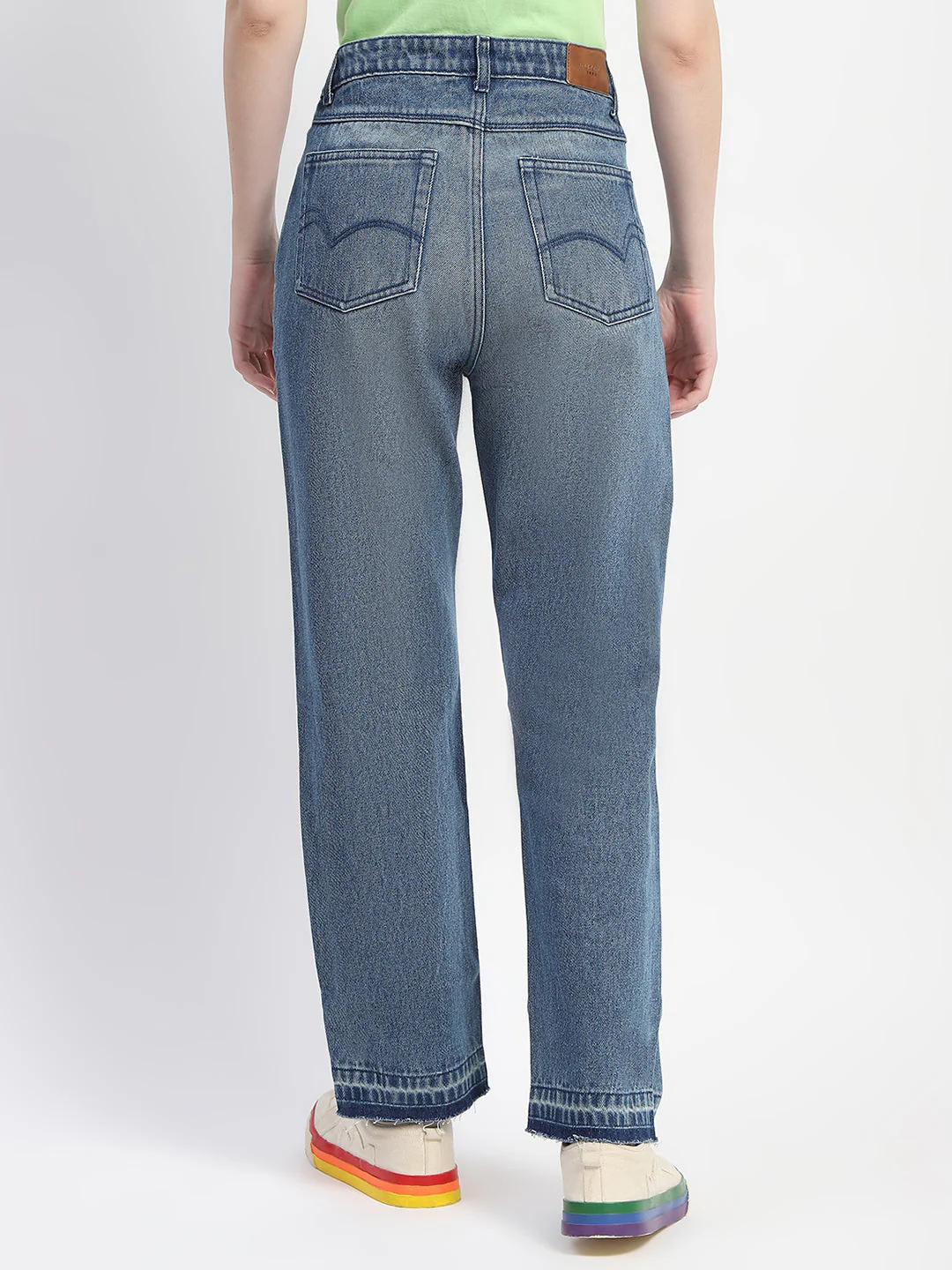 Madame Four Buttoned Stone Wash High Waisted Blue Denim - Image 5